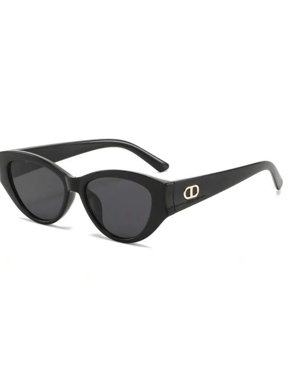 Black Cat-Eye Sunglasses with Gold Emblem